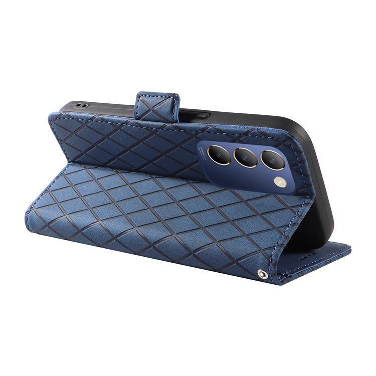 For vivo V40 SE 5G / Y100 5G (Indonesia) / Y200e 5G / V30 Lite 5G (India) Case Rhombus Leather Phone Cover - Blue