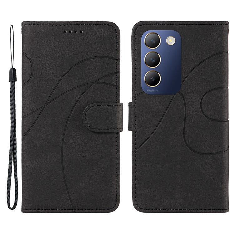 For vivo V40 SE 5G / Y100 5G (Indonesia) / Y200e 5G / V30 Lite 5G (India) Leather Case Curved Line Decor - Black