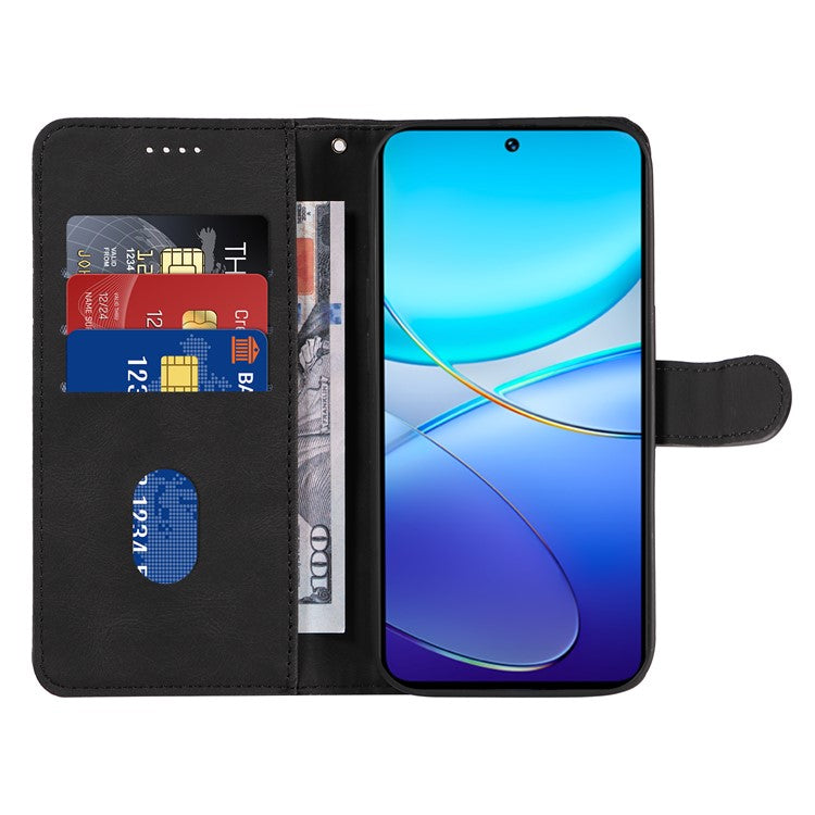 For vivo V40 SE 5G / Y100 5G (Indonesia) / Y200e 5G / V30 Lite 5G (India) Leather Case Curved Line Decor - Black