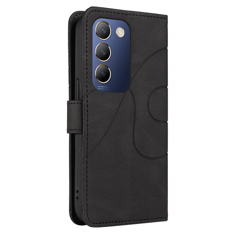 For vivo V40 SE 5G / Y100 5G (Indonesia) / Y200e 5G / V30 Lite 5G (India) Leather Case Curved Line Decor - Black