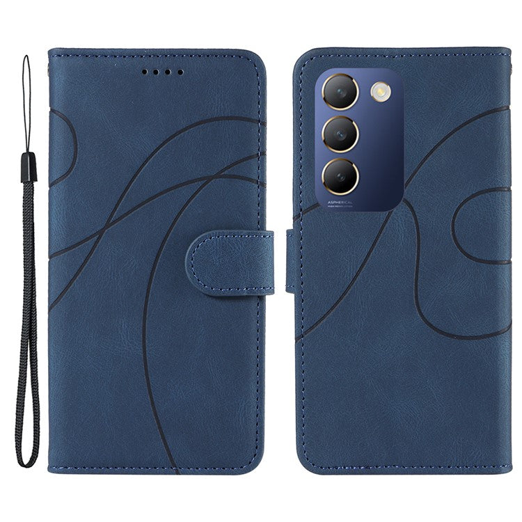 For vivo V40 SE 5G / Y100 5G (Indonesia) / Y200e 5G / V30 Lite 5G (India) Leather Case Curved Line Decor - Blue