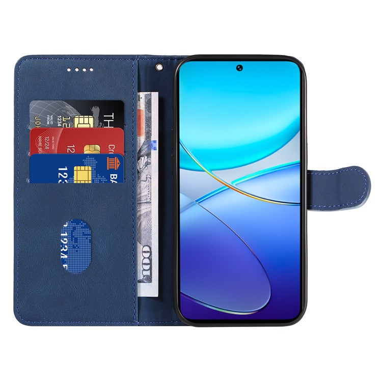 For vivo V40 SE 5G / Y100 5G (Indonesia) / Y200e 5G / V30 Lite 5G (India) Leather Case Curved Line Decor - Blue