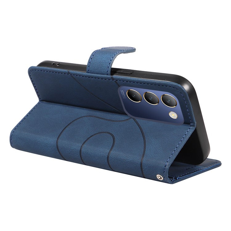 For vivo V40 SE 5G / Y100 5G (Indonesia) / Y200e 5G / V30 Lite 5G (India) Leather Case Curved Line Decor - Blue