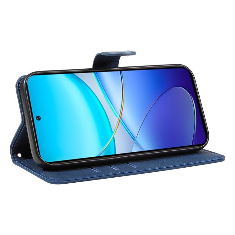 For vivo V40 SE 5G / Y100 5G (Indonesia) / Y200e 5G / V30 Lite 5G (India) Leather Case Curved Line Decor - Blue