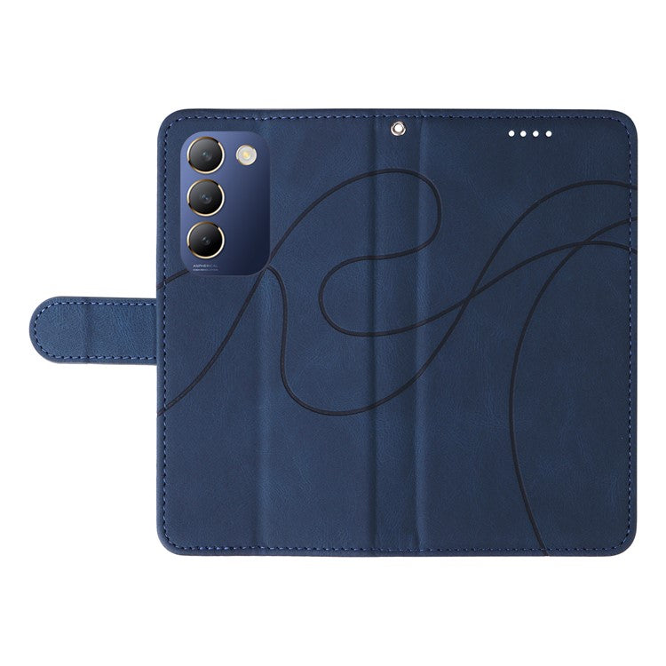 For vivo V40 SE 5G / Y100 5G (Indonesia) / Y200e 5G / V30 Lite 5G (India) Leather Case Curved Line Decor - Blue