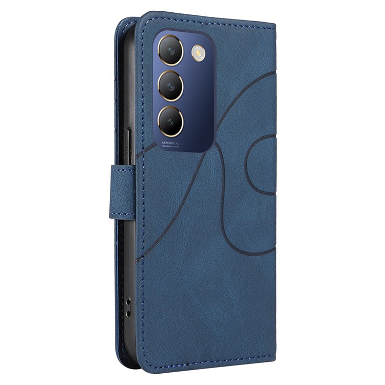 For vivo V40 SE 5G / Y100 5G (Indonesia) / Y200e 5G / V30 Lite 5G (India) Leather Case Curved Line Decor - Blue