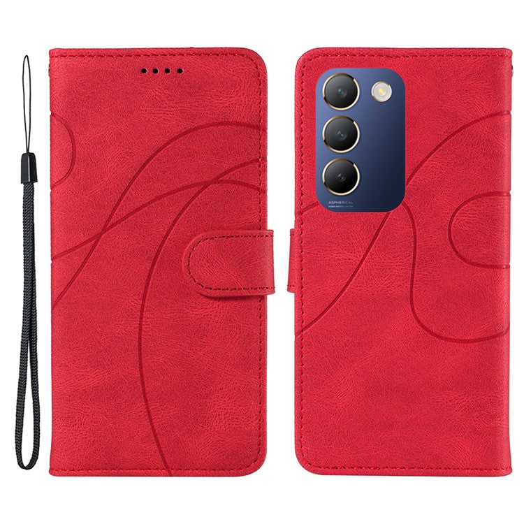 For vivo V40 SE 5G / Y100 5G (Indonesia) / Y200e 5G / V30 Lite 5G (India) Leather Case Curved Line Decor - Red