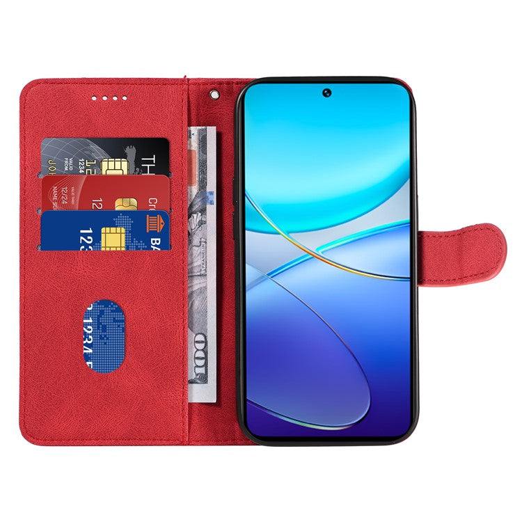 For vivo V40 SE 5G / Y100 5G (Indonesia) / Y200e 5G / V30 Lite 5G (India) Leather Case Curved Line Decor - Red