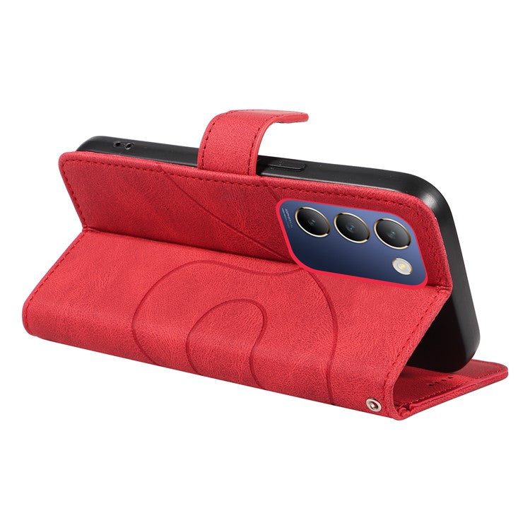 For vivo V40 SE 5G / Y100 5G (Indonesia) / Y200e 5G / V30 Lite 5G (India) Leather Case Curved Line Decor - Red