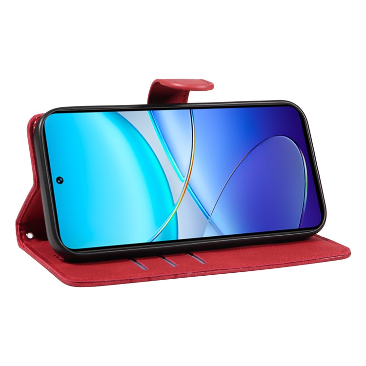 For vivo V40 SE 5G / Y100 5G (Indonesia) / Y200e 5G / V30 Lite 5G (India) Leather Case Curved Line Decor - Red