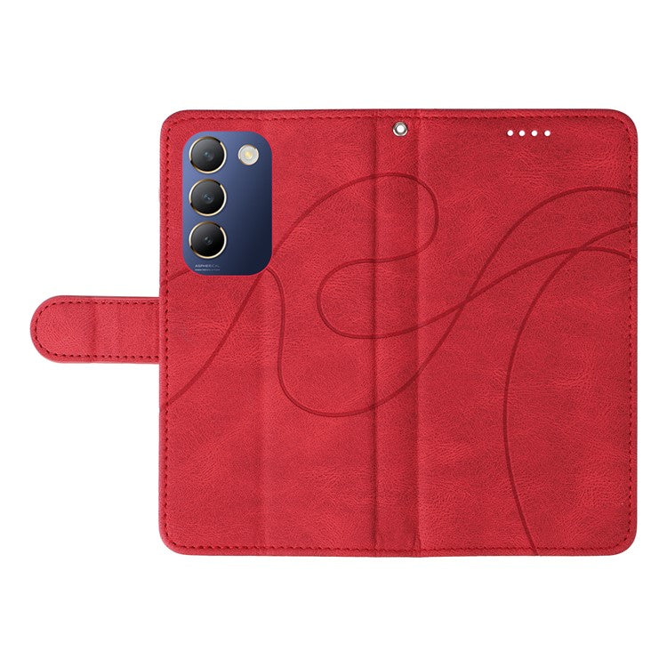 For vivo V40 SE 5G / Y100 5G (Indonesia) / Y200e 5G / V30 Lite 5G (India) Leather Case Curved Line Decor - Red