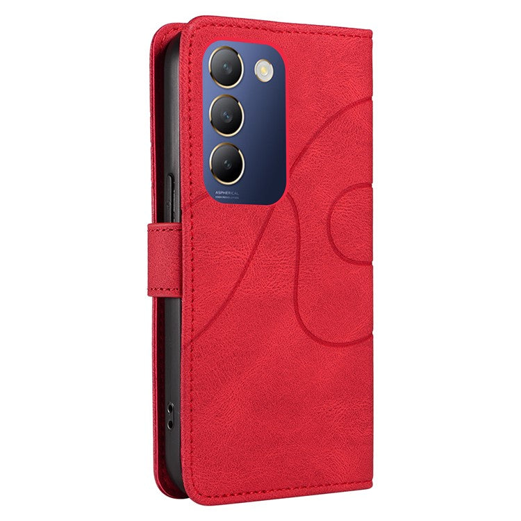 For vivo V40 SE 5G / Y100 5G (Indonesia) / Y200e 5G / V30 Lite 5G (India) Leather Case Curved Line Decor - Red