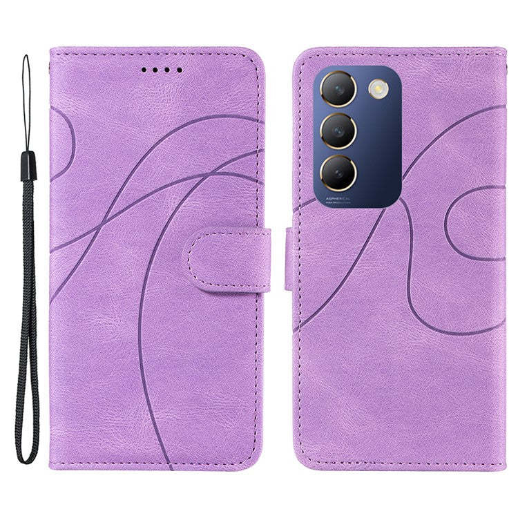 For vivo V40 SE 5G / Y100 5G (Indonesia) / Y200e 5G / V30 Lite 5G (India) Leather Case Curved Line Decor - Light Purple