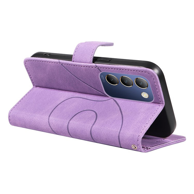 For vivo V40 SE 5G / Y100 5G (Indonesia) / Y200e 5G / V30 Lite 5G (India) Leather Case Curved Line Decor - Light Purple