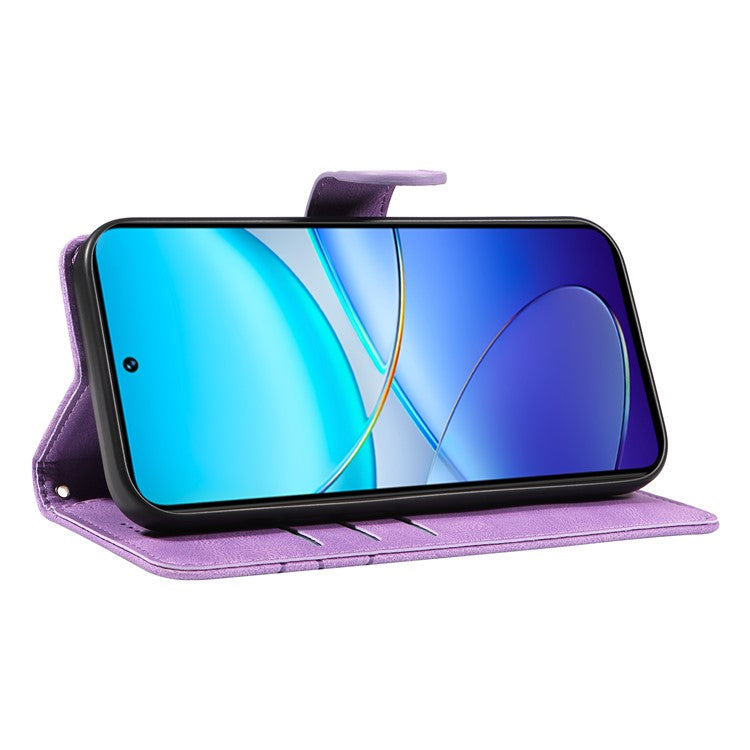 For vivo V40 SE 5G / Y100 5G (Indonesia) / Y200e 5G / V30 Lite 5G (India) Leather Case Curved Line Decor - Light Purple