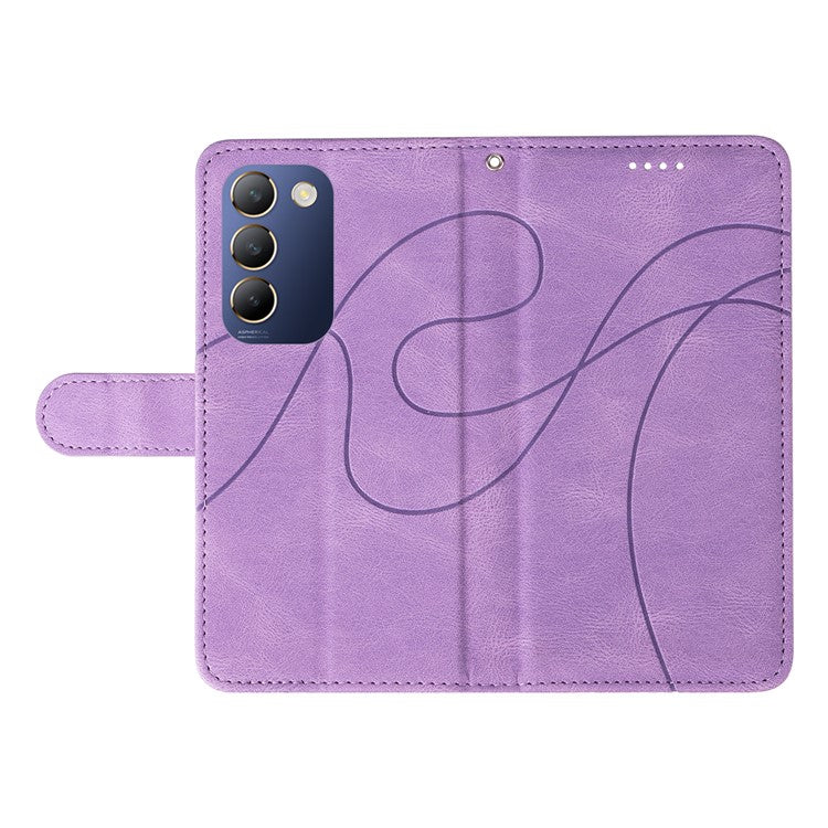 For vivo V40 SE 5G / Y100 5G (Indonesia) / Y200e 5G / V30 Lite 5G (India) Leather Case Curved Line Decor - Light Purple