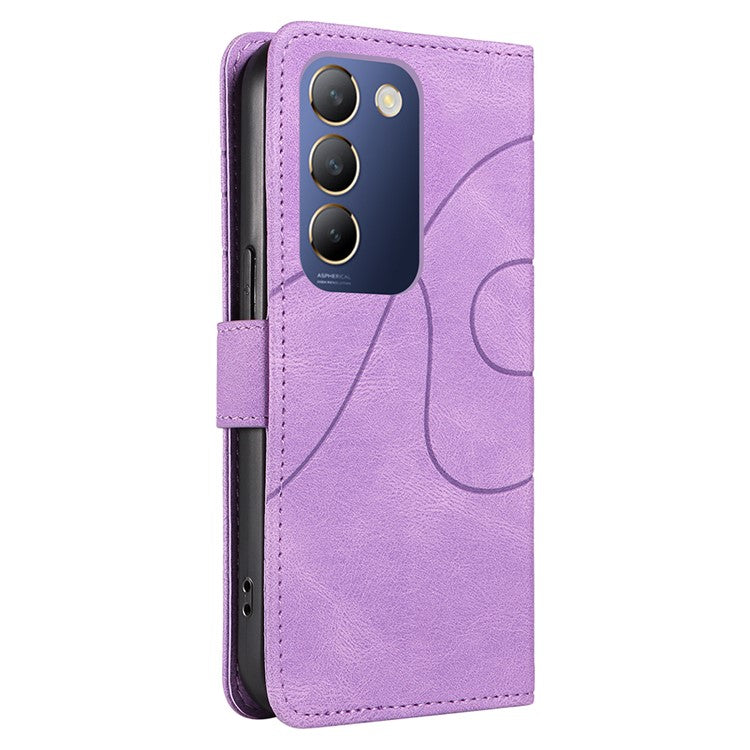 For vivo V40 SE 5G / Y100 5G (Indonesia) / Y200e 5G / V30 Lite 5G (India) Leather Case Curved Line Decor - Light Purple