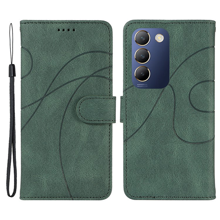 For vivo V40 SE 5G / Y100 5G (Indonesia) / Y200e 5G / V30 Lite 5G (India) Leather Case Curved Line Decor - Green