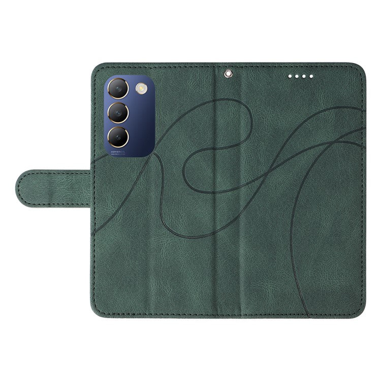 For vivo V40 SE 5G / Y100 5G (Indonesia) / Y200e 5G / V30 Lite 5G (India) Leather Case Curved Line Decor - Green