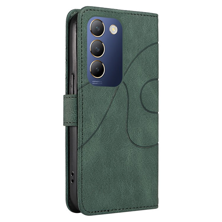 For vivo V40 SE 5G / Y100 5G (Indonesia) / Y200e 5G / V30 Lite 5G (India) Leather Case Curved Line Decor - Green