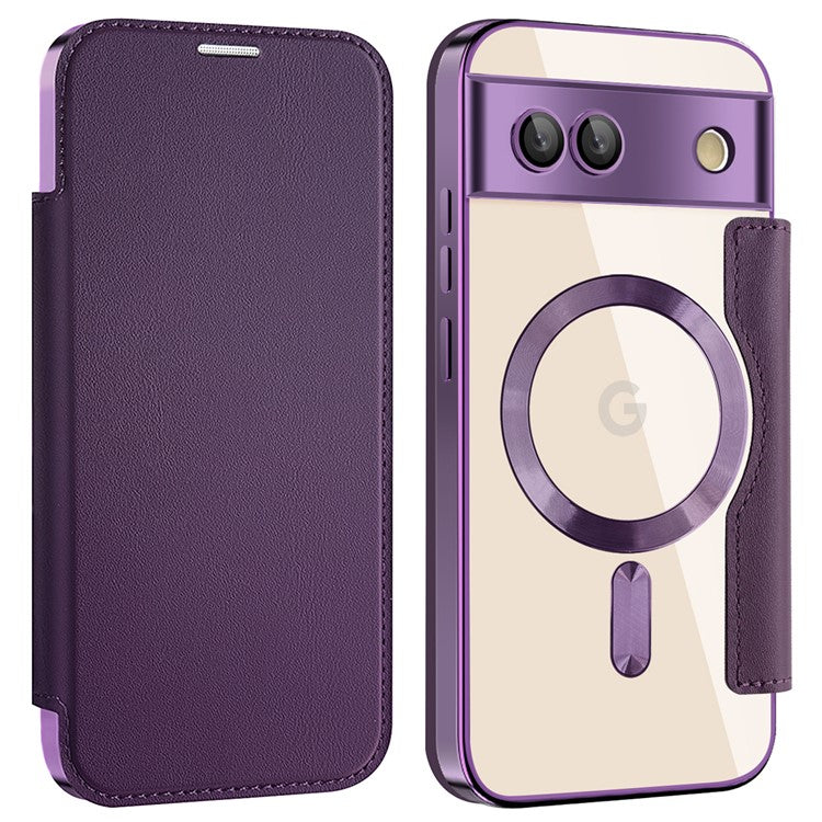 For Google Pixel 8a Case Compatible with MagSafe RFID Blocking Card Holder Phone Cover - Purple