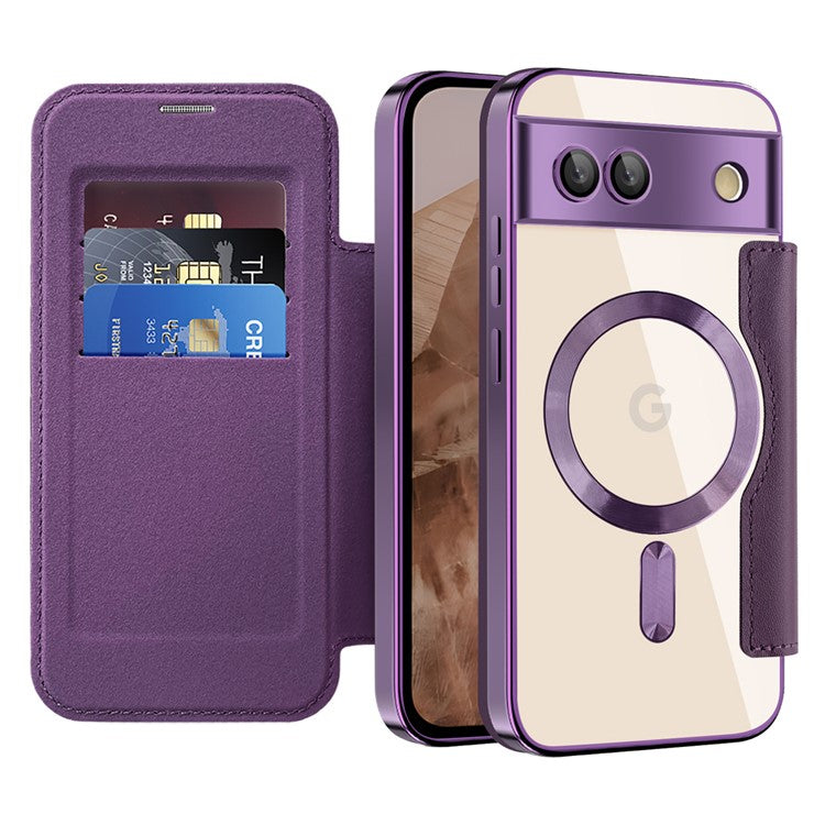 For Google Pixel 8a Case Compatible with MagSafe RFID Blocking Card Holder Phone Cover - Purple