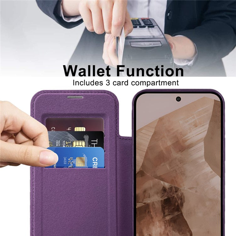 For Google Pixel 8a Case Compatible with MagSafe RFID Blocking Card Holder Phone Cover - Purple