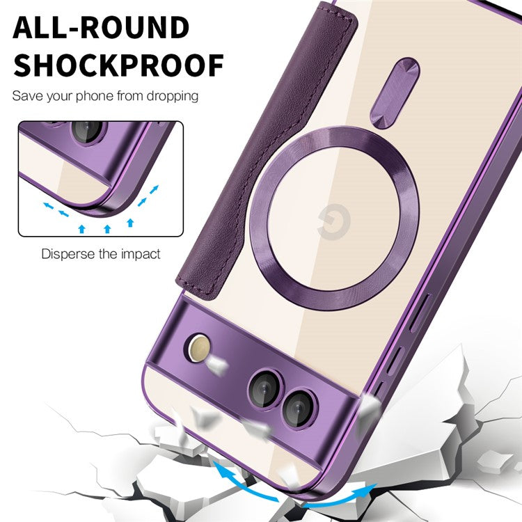 For Google Pixel 8a Case Compatible with MagSafe RFID Blocking Card Holder Phone Cover - Purple