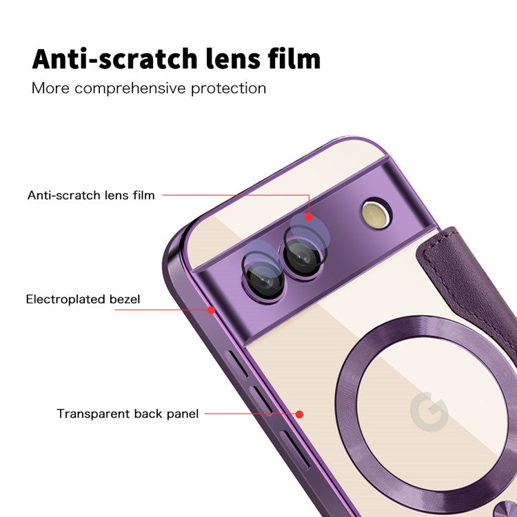 For Google Pixel 8a Case Compatible with MagSafe RFID Blocking Card Holder Phone Cover - Purple