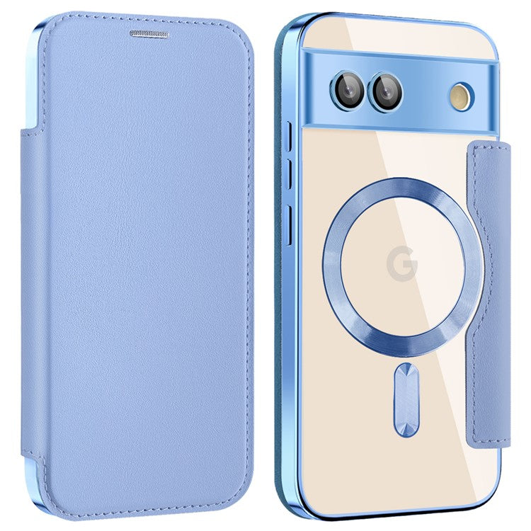 For Google Pixel 8a Case Compatible with MagSafe RFID Blocking Card Holder Phone Cover - Blue