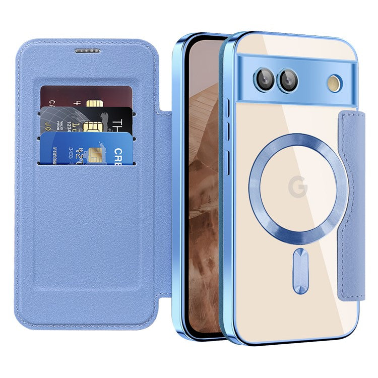 For Google Pixel 8a Case Compatible with MagSafe RFID Blocking Card Holder Phone Cover - Blue