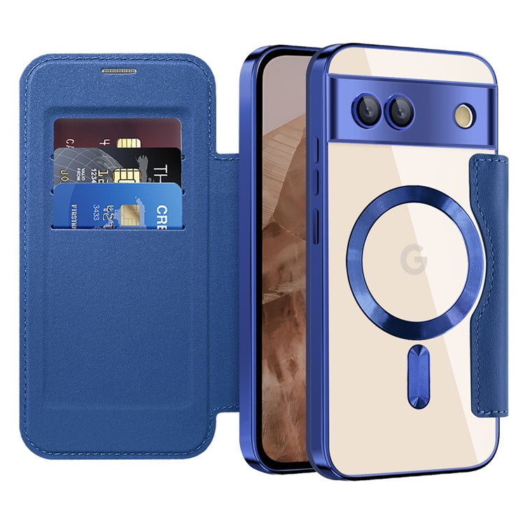 For Google Pixel 8a Case Compatible with MagSafe RFID Blocking Card Holder Phone Cover - Sapphire