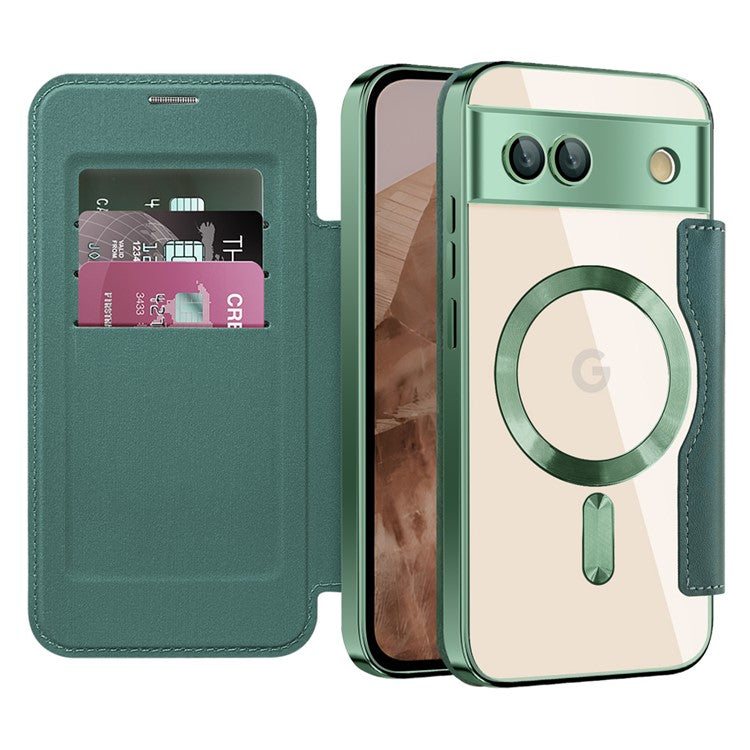 For Google Pixel 8a Case Compatible with MagSafe RFID Blocking Card Holder Phone Cover - Blackish Green