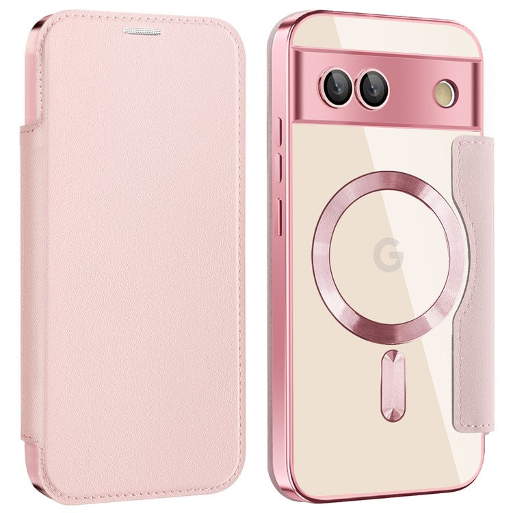 For Google Pixel 8a Case Compatible with MagSafe RFID Blocking Card Holder Phone Cover - Pink