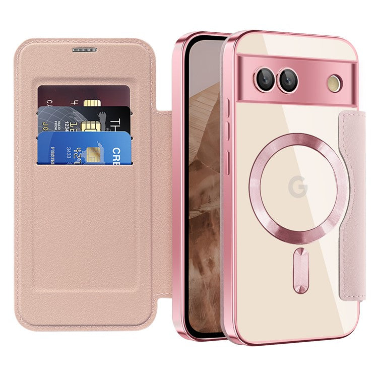 For Google Pixel 8a Case Compatible with MagSafe RFID Blocking Card Holder Phone Cover - Pink