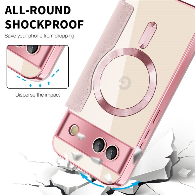 For Google Pixel 8a Case Compatible with MagSafe RFID Blocking Card Holder Phone Cover - Pink