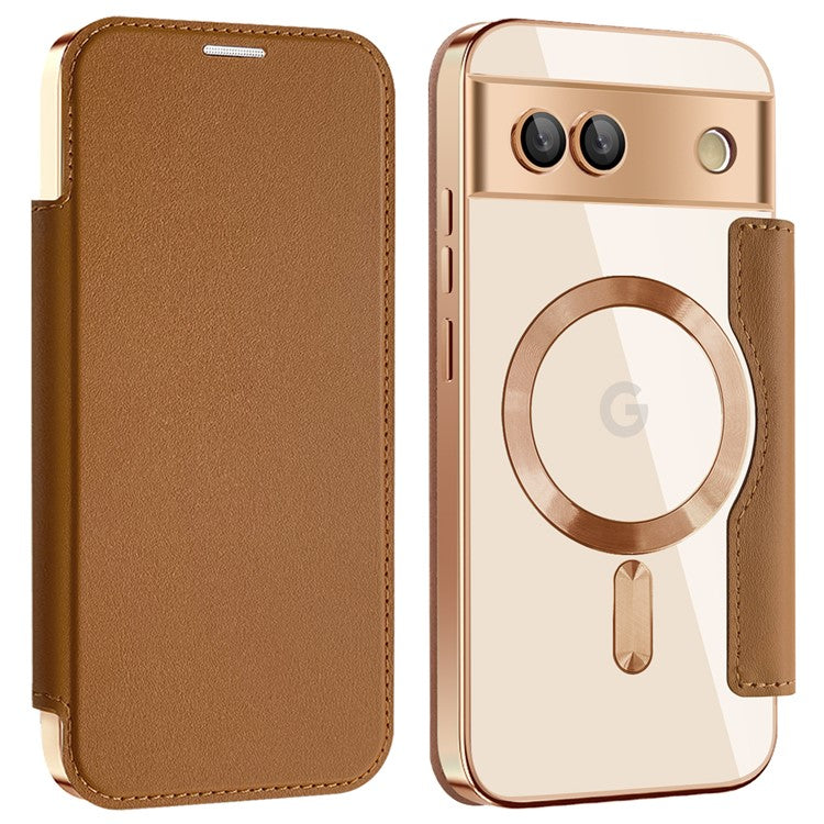 For Google Pixel 8a Case Compatible with MagSafe RFID Blocking Card Holder Phone Cover - Brown