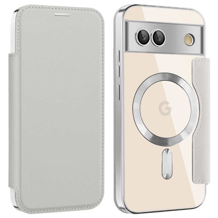 For Google Pixel 8a Case Compatible with MagSafe RFID Blocking Card Holder Phone Cover - Silver