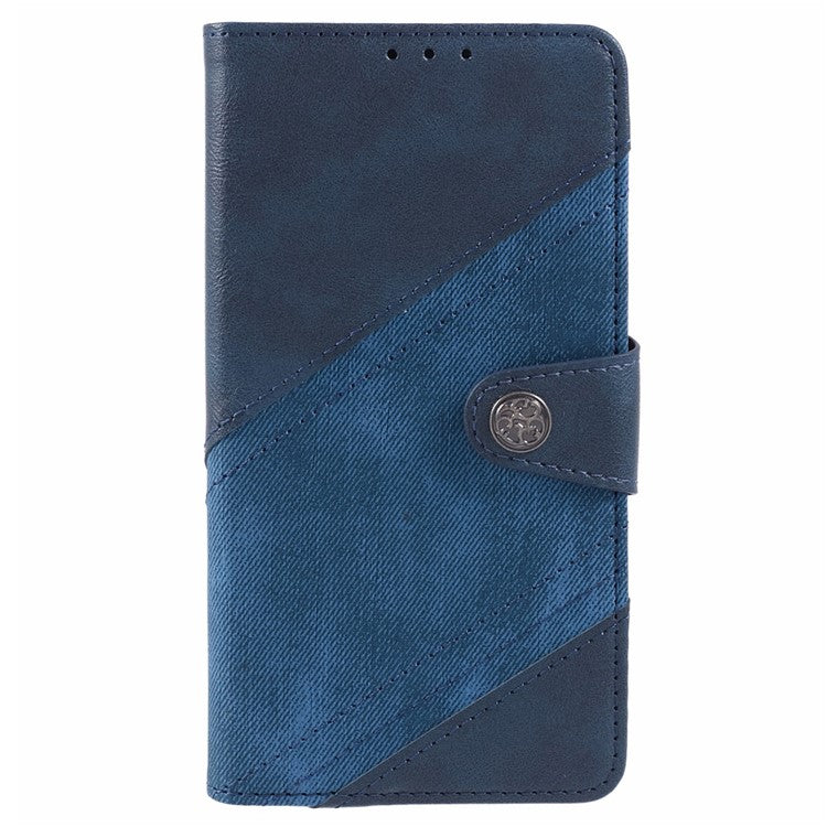 For vivo Y03 Case PU Leather Phone Cover Folio Wallet Crazy Texture Splicing - Dark Blue