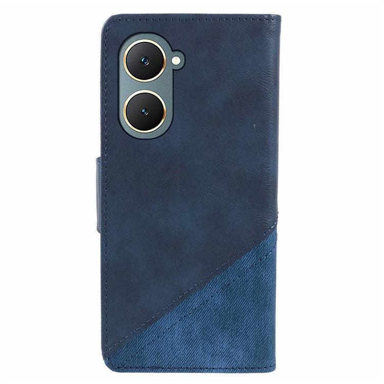 For vivo Y03 Case PU Leather Phone Cover Folio Wallet Crazy Texture Splicing - Dark Blue