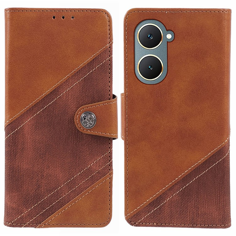 For vivo Y03 Case PU Leather Phone Cover Folio Wallet Crazy Texture Splicing - Brown