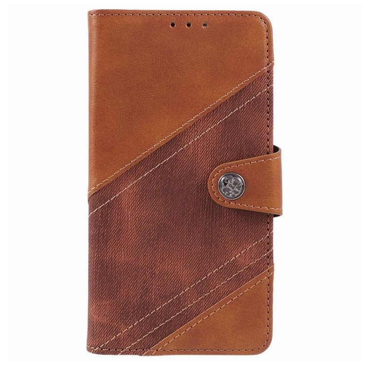 For vivo Y03 Case PU Leather Phone Cover Folio Wallet Crazy Texture Splicing - Brown