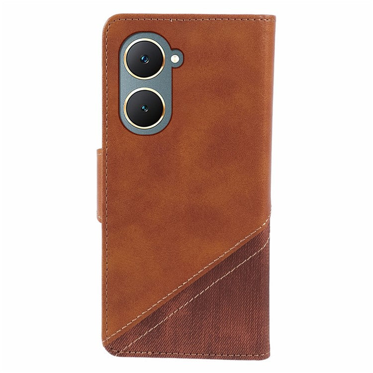 For vivo Y03 Case PU Leather Phone Cover Folio Wallet Crazy Texture Splicing - Brown