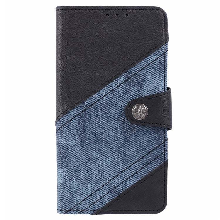 For vivo Y03 Case PU Leather Phone Cover Folio Wallet Crazy Texture Splicing - Black