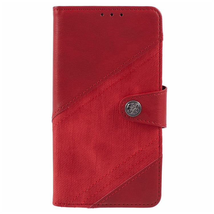 For vivo Y03 Case PU Leather Phone Cover Folio Wallet Crazy Texture Splicing - Red