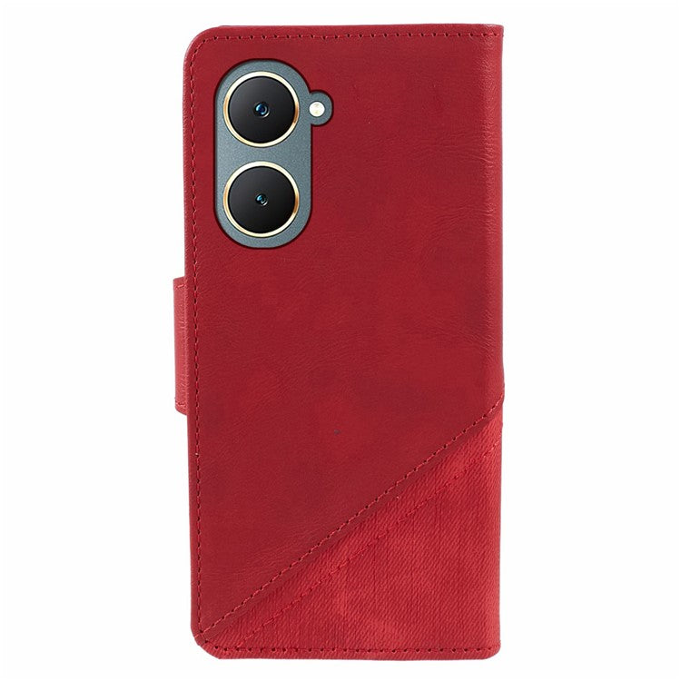 For vivo Y03 Case PU Leather Phone Cover Folio Wallet Crazy Texture Splicing - Red