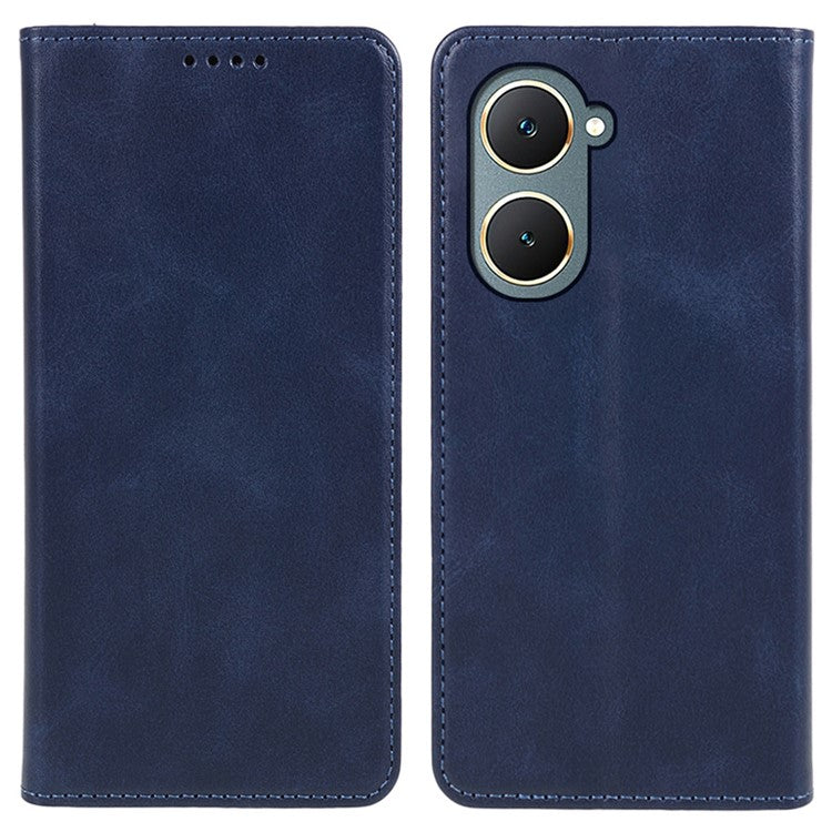 For vivo Y03 Phone Case Calf Texture Leather Wallet Magnetic Closing Cell Phone Cover - Blue