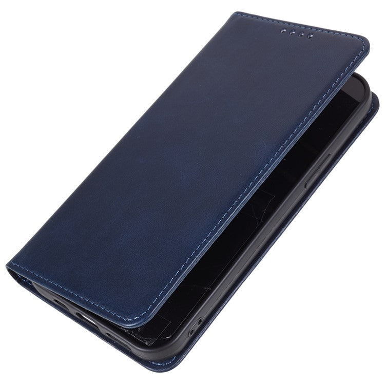 For vivo Y03 Phone Case Calf Texture Leather Wallet Magnetic Closing Cell Phone Cover - Blue