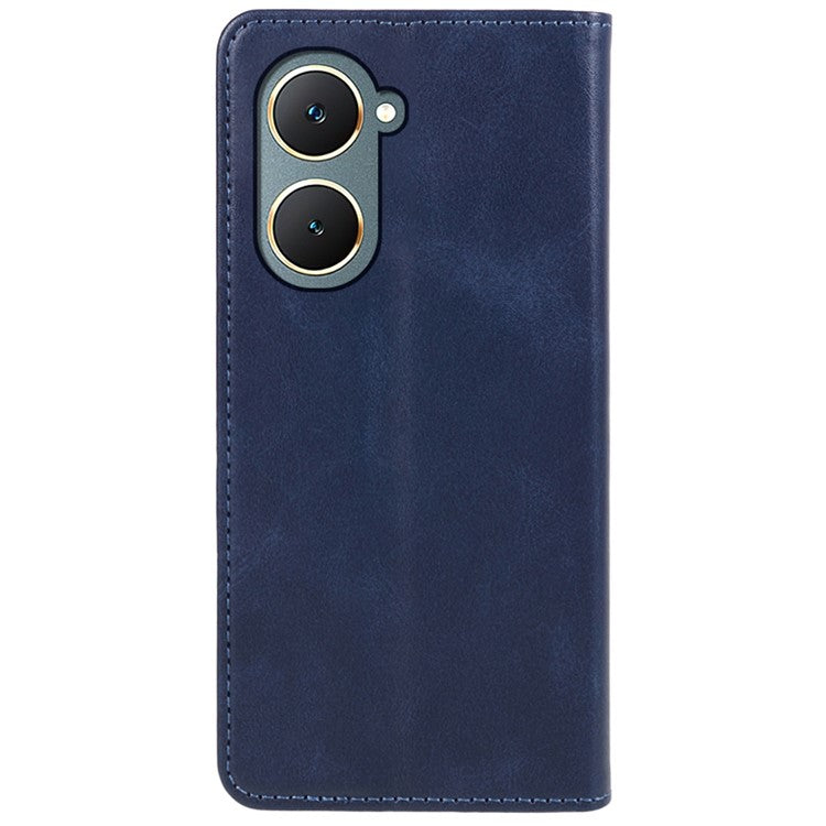 For vivo Y03 Phone Case Calf Texture Leather Wallet Magnetic Closing Cell Phone Cover - Blue