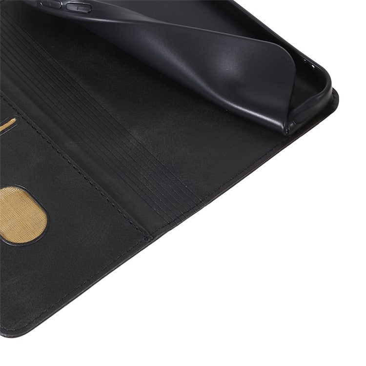 For vivo Y03 Phone Case Calf Texture Leather Wallet Magnetic Closing Cell Phone Cover - Black